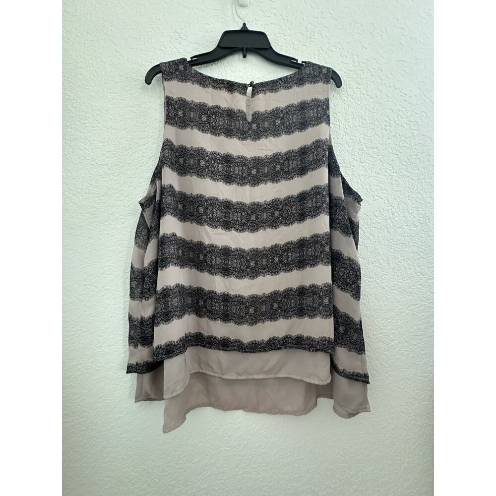 TORRID Tank Top 2X 18/20 Dusty Pink Black Lined Sleeveless Lace Print Comfy Flow - Picture 5 of 7